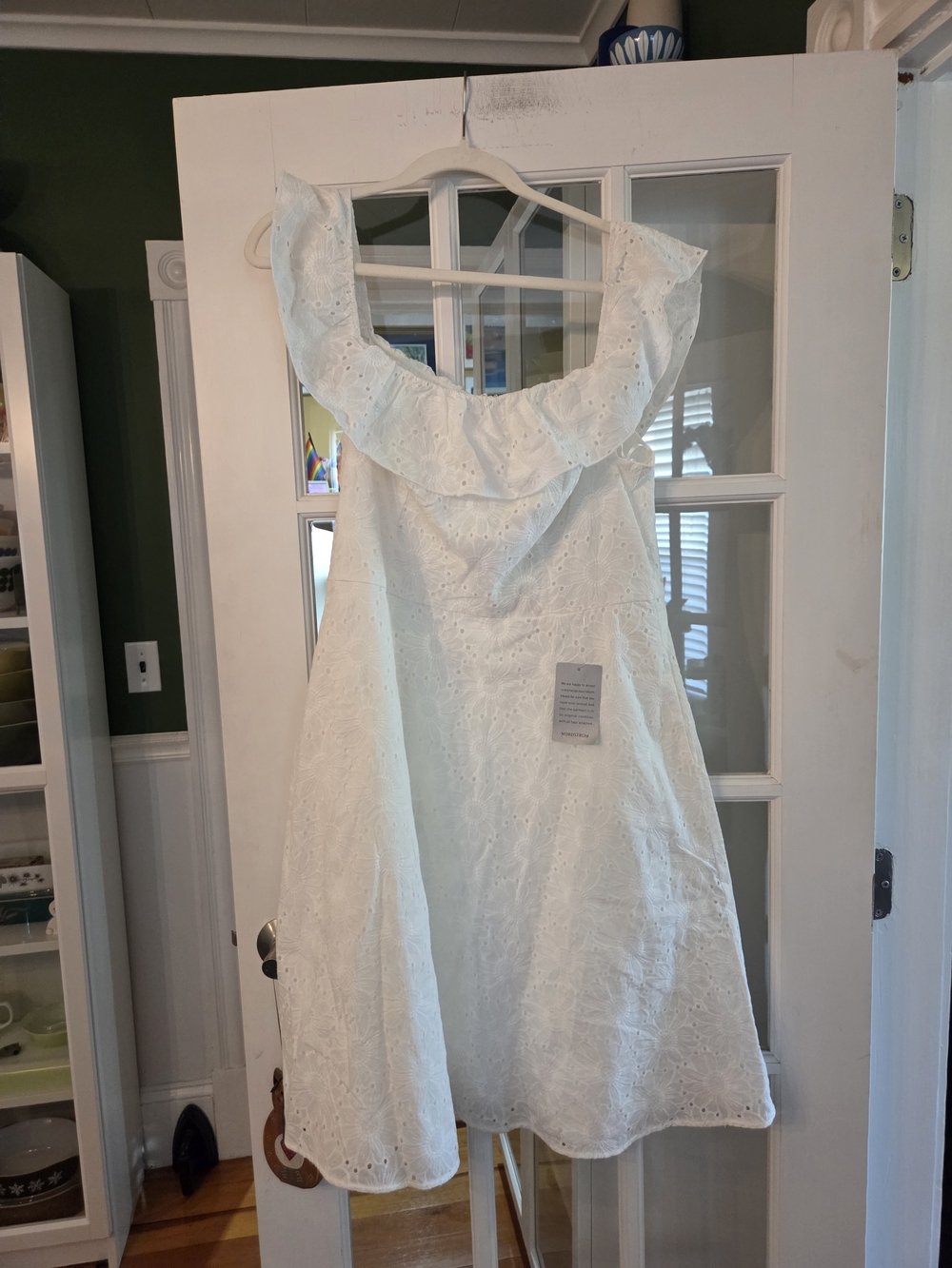 Chelsea28 White Eyelet Ruffle-Sleeve Fit & Flare Dress - Size XL